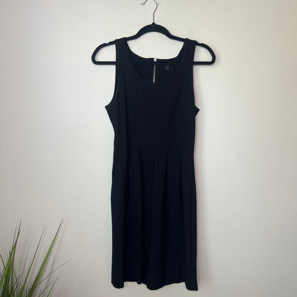 J. Crew Sleeveless‎ Tank Knit Shift Black Midi Dress Pleated Career Office SZ 2